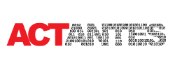 Logo da Actantes: com fundo branco, as letras 'ACT' em vermelho, e, em seguida, as letras 'ANTES' formadas pelos números 0 e 1 em preto. Não há espaçamento entre as duas partes; o logo é uma palavra contígua.